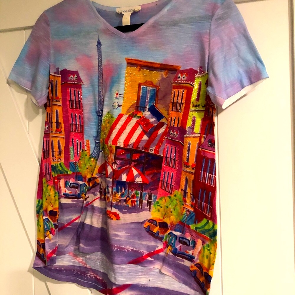 Ellen Negley Art top of Paris short sleeves SZ M